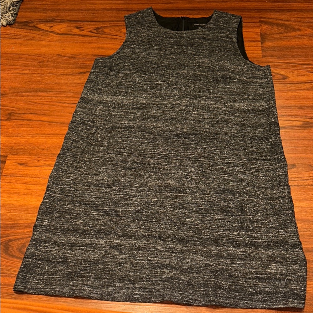 Eileen Fisher Charcoal Heathered Shift Dress Linen Blend szM Minimalist